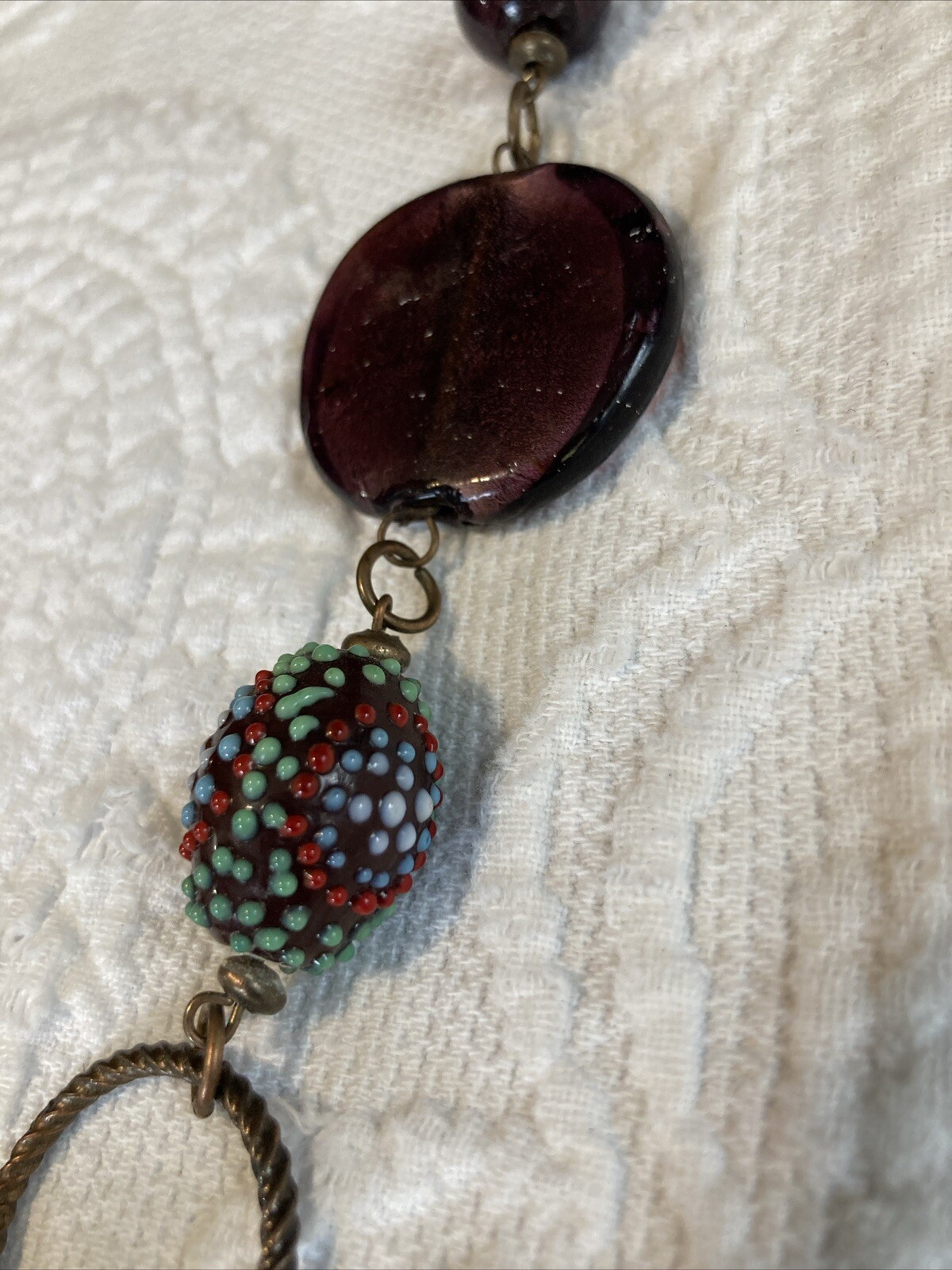 Rustic beaded necklace offset multicolor purple n… - image 2