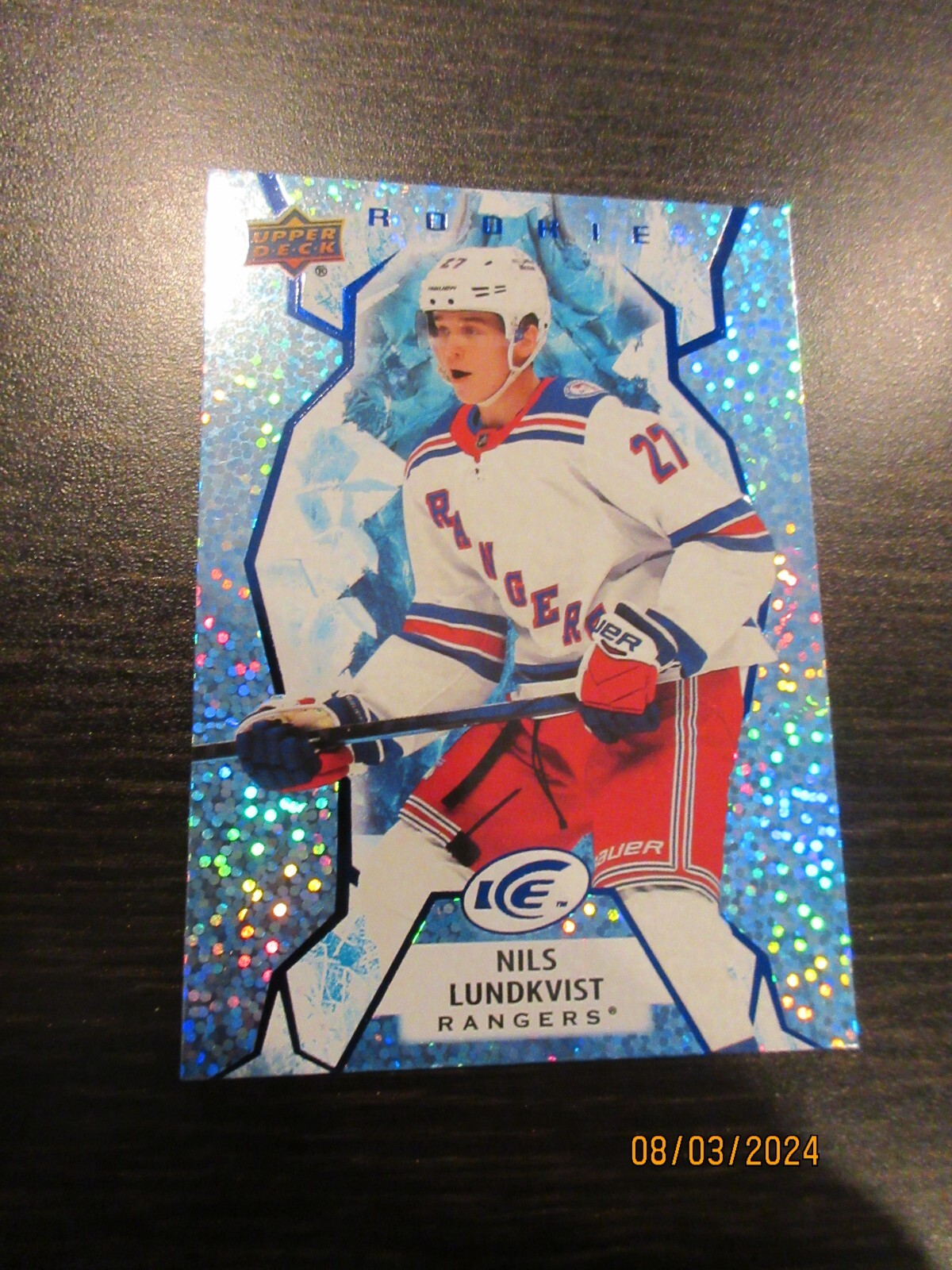 2021-22 UD ICE ICE BLUE SSP ROOKIE NILS LUNDKVIST RC