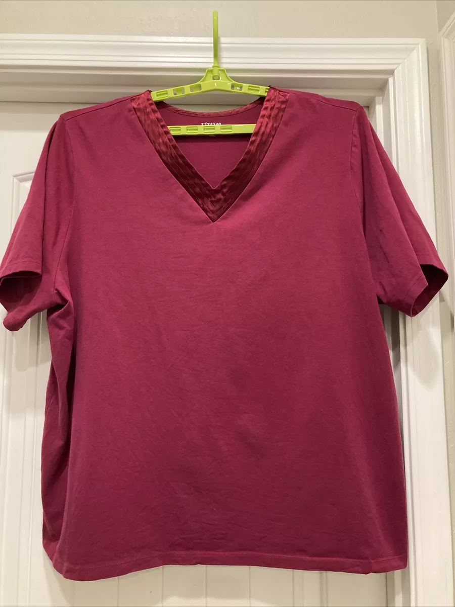 Liz & Me Womens Stretch SZ 4X Deep Red Knit Ribbon V Neck T-Shirt Short Sleeve