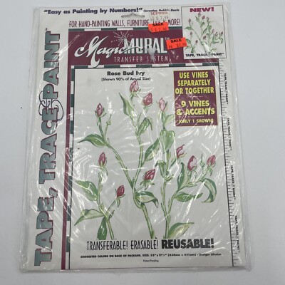 Tape Trace & Paint Magic Mural Transfer System Rose Bud Ivy Wall Art Vintage
