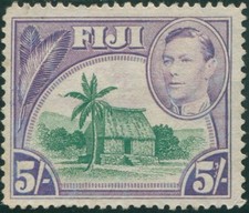 Fiji 1938 SG266 5/- green and purple Chief's Hut KGVI P12&frac12; MNH