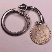 Vtg LIBRA Zodiac Sign Scales Metal Keychain Key Ring Hang Tag USA 
