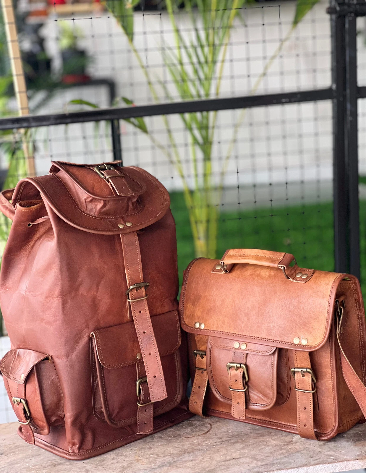 Genuine Leather Men's Vintage Backpack Travel Rucksack Laptop Bag Free Satchel