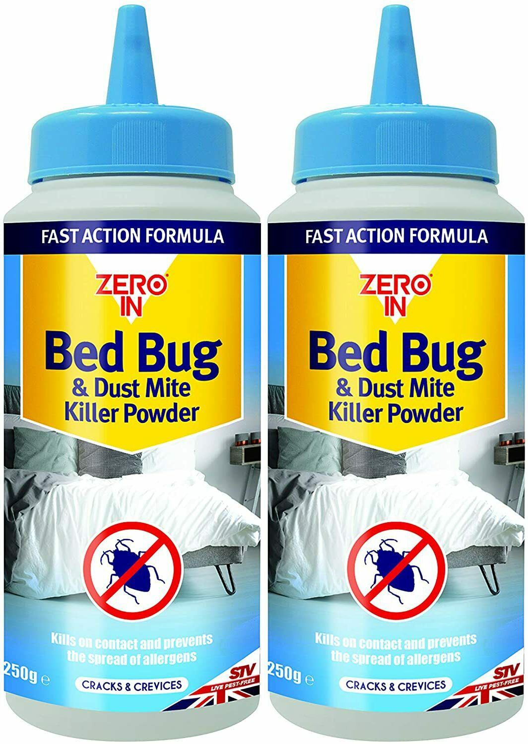 2x Zero In Bed Bug & Dust Mite Mattress Furniture Poison-Free Killer Powder 250g