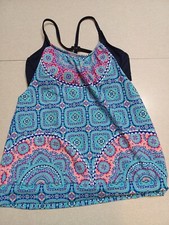 Athleta Tankini Swim Top Bra Sized 34 B/C Blue Pink Underwire Beach