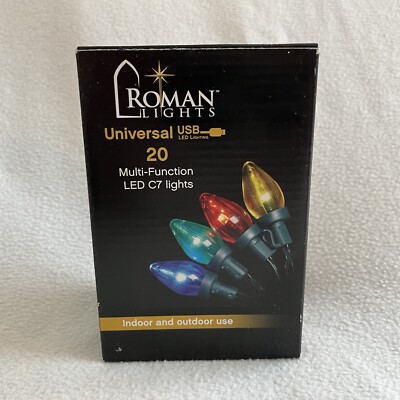 Roman  20 Multi-Function LED C7 USB Multi-Color Lights w/ Green Wire - New