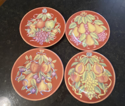 (4) Sur La Table Tuscan Fruit Red Bread Dessert Appetizer Plates Made in Italy