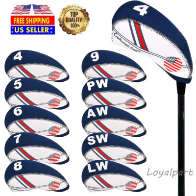 USA Flag 10 Pcs Golf Head Cover Club Iron HeadCovers Protect set Neoprene USA