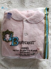 VTG Baby Sleeper Pajamas Footed Babycrest Snap Front Pink Embroidery 21-28lbs