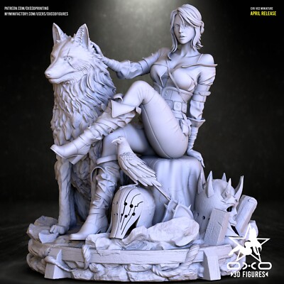 OXO 3D schöne 1:12 Resin Figur über 15cm groß: Ciri und Wolf