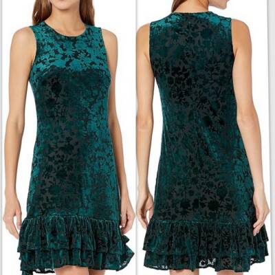 NWT TOMMY HILFIGER Green Sleeveless Ruffled Hem Burnout Velvet Dress  6/8/10/12 | eBay