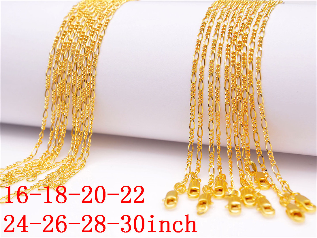5PCS 16-18-20-22-24-26-28-30 INCH 18K Yellow Gold Filled Figaro Chain  Necklaces