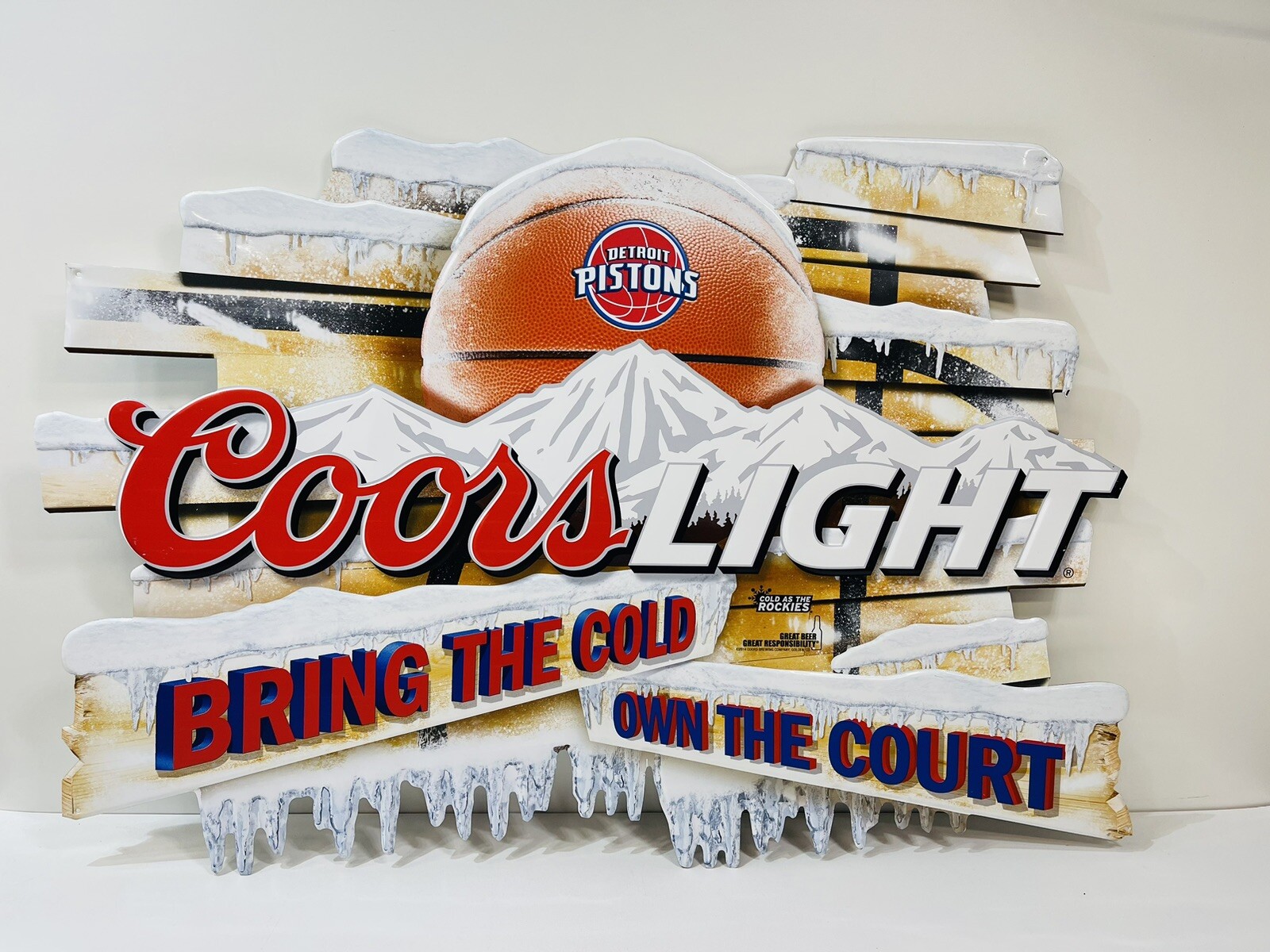 Coors Light Beer Detroit Pistons Tin Sign Bring The Cold Own The Court  36x24