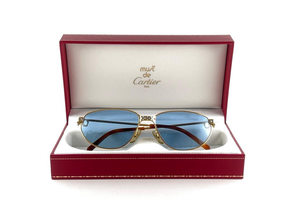 VINTAGE CARTIER PANTHERE WINDSOR 55MM BLUE SUNGLASSES FRANCE 18K