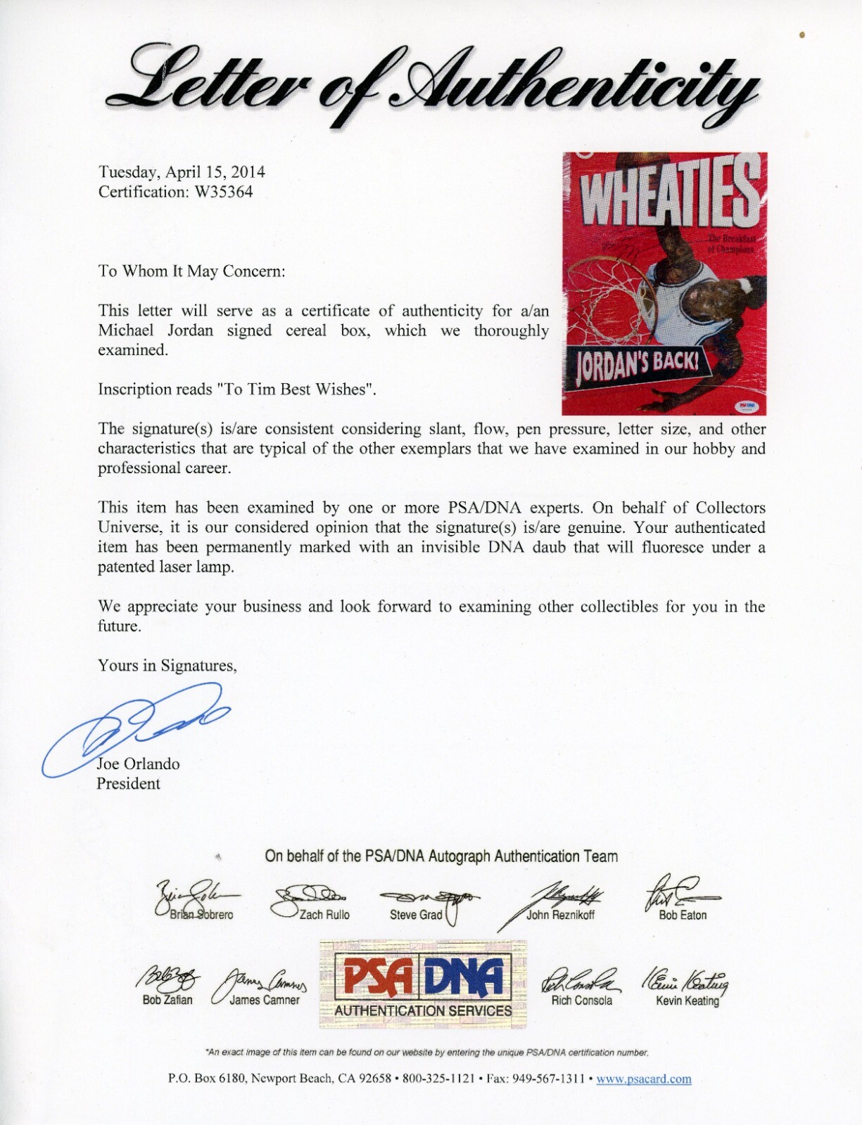 Michael Jordan ~ Signed Autographed 1995 Wheaties Cereal Box Auto ~ PSA DNA view 8