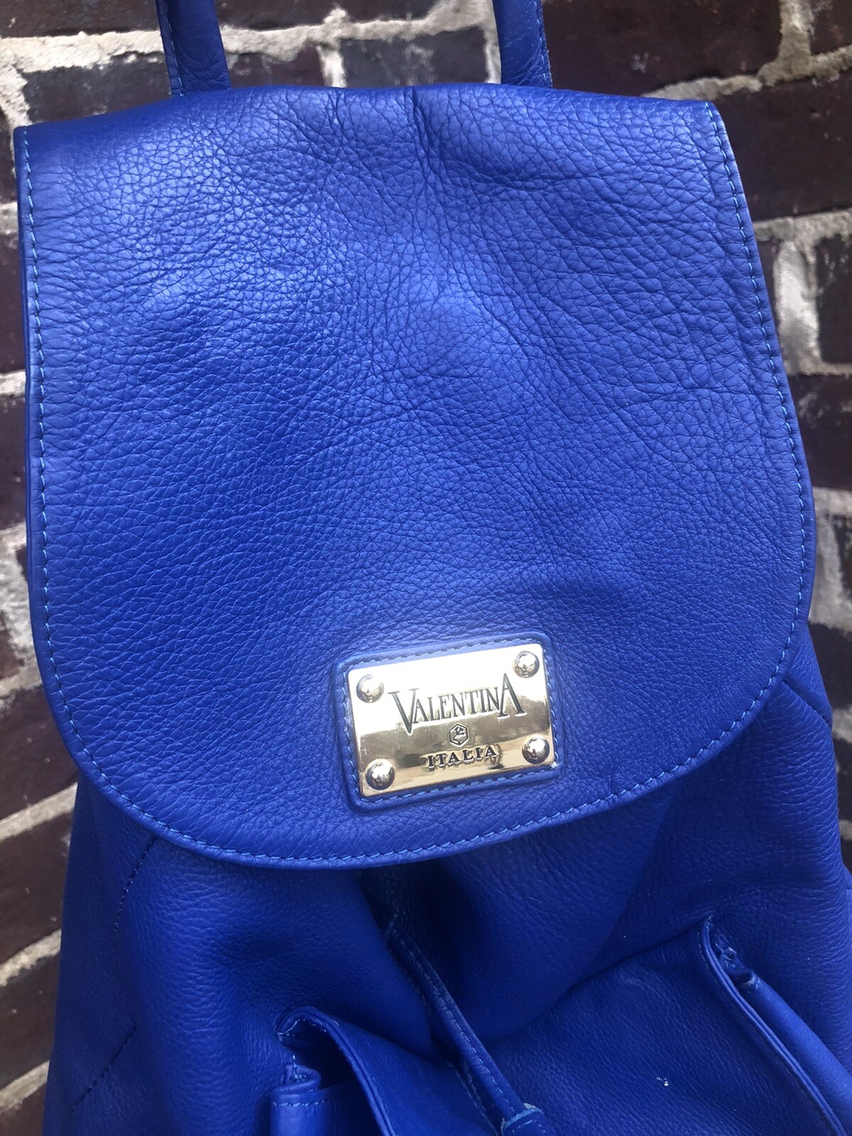 Valentina Italia Pebbled Leather Backpack Bag In TEA… Gem