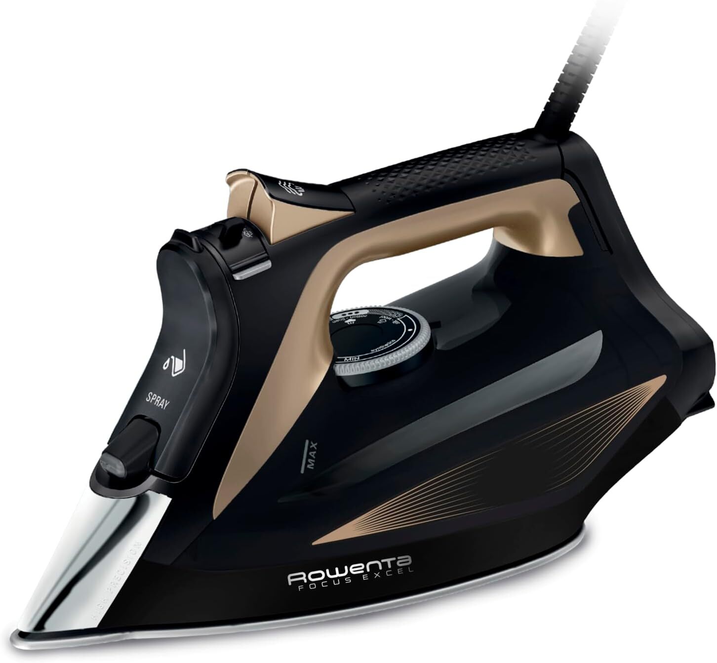 Rowenta DW5325 Focus Excel Ferro da Stiro a vapore 2700W, 2,2 L, Nero/Oro
