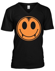Halloween Vampiro Carita Feliz Colmillos Dientes Terror Miedo Ghost Para Hombre Escote En V Camiseta Ebay