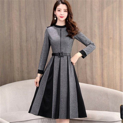 Women's Woolen Dress High Waist Elegant 
