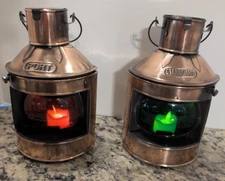 2 Copper Port/Starboard Nautical Tealight Flicker Candle Lanterns Red/Green NIB