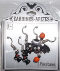 Earrings Aretes Halloween 3 Pair Sets - Black Cat, Bats and Orange Ovals