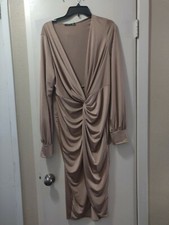 Boohoo Women Bodycon Slim V-neck Long Sleeve Evening Party Dress sz 6 midi W30 