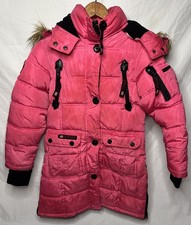 Canada Weathergear Girls Pink Puffer Parka Coat Faux Fur Hood Size 10/12 Stained