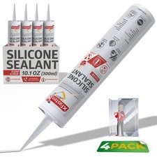 XFasten Clear Silicone Caulk Neutral Cure 10.1 oz 4-Pack 40.4 oz ,