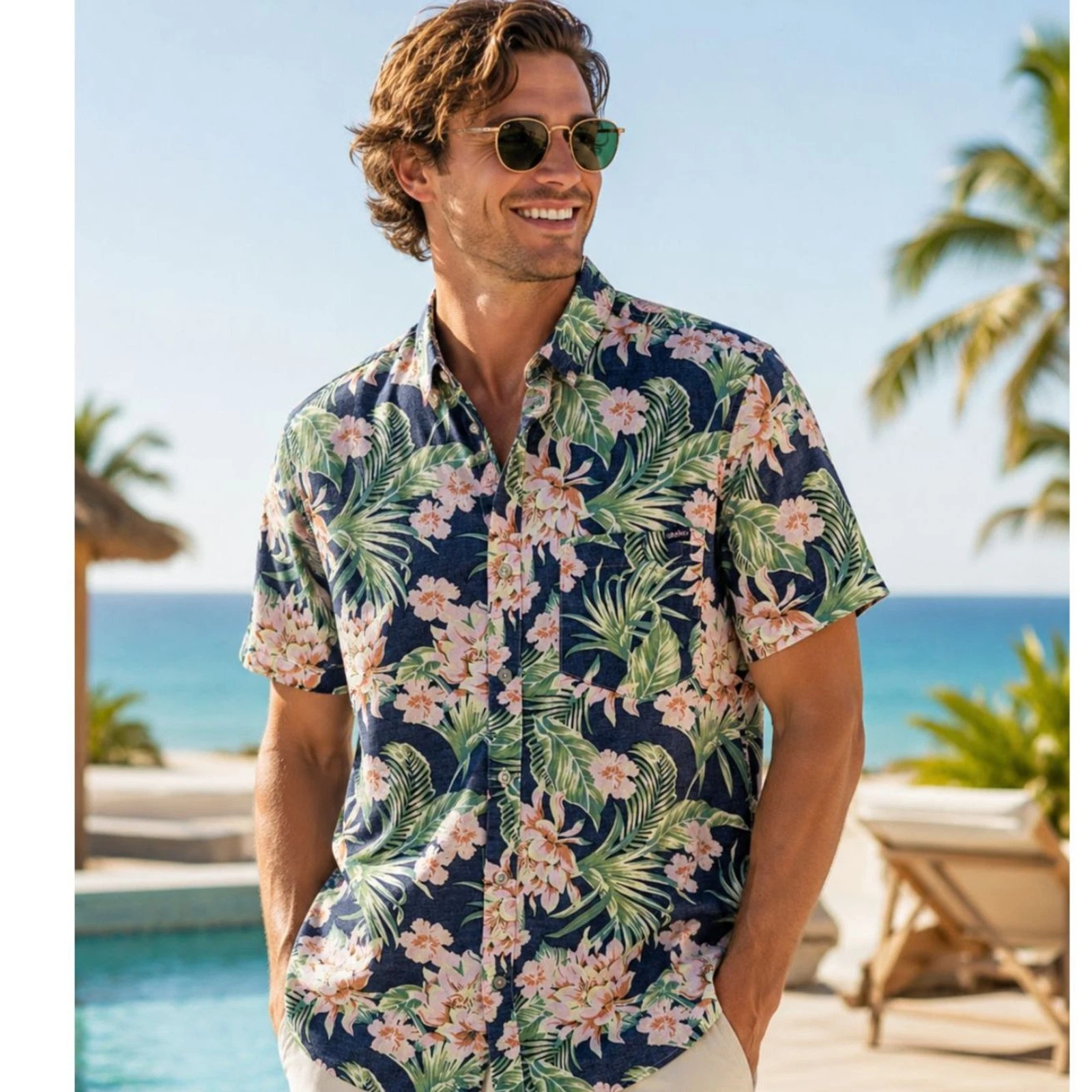 Chubbies Tropical Button Up Shirt Mens Medium Hawaiian Floral Beach
