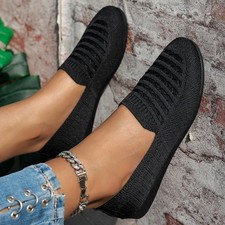 Women's Ballet Soft Knit Lightweight Round Toe Slip On Comfort Casual Flat Shoes