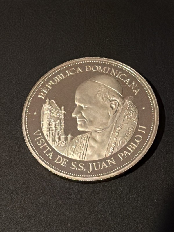 Dominican Republic 25 Pesos Km 54 Papal Visit John Paul II 65g Silver ++PROOF++