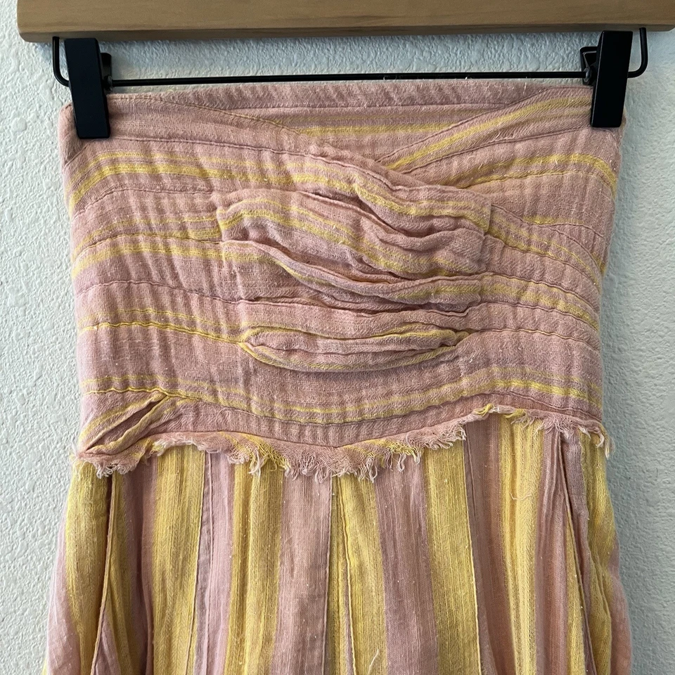 Vestido midi Free People para mujer talla XS rosa gasa amarillo rayas sin tirantes Foto 2 de 4