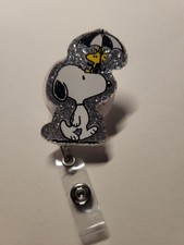 Snoopy And Woodstock Holding Umbrella Retractable Badge Reel