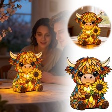 Highland Cow Night Light, Fluffy Cow Squisy Lamp for Kids, Soft Silicone Animal