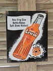 RARE GIANT VINTAGE 1950'S ORANGE CRUSH 16" X 13" PORCELAIN GAS STATION SIGN .