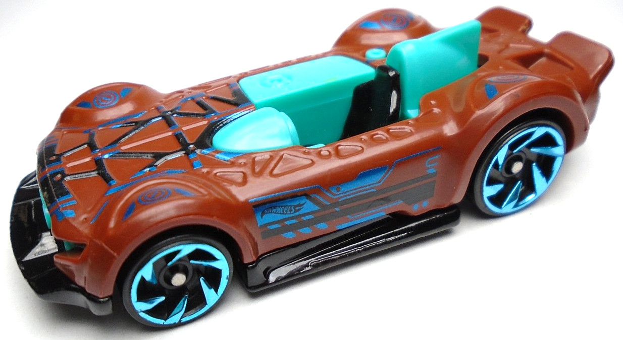 2018 HOT WHEELS MONTERACER BROWN 1:64 DIECAST 2 3/4" RACE CAR W/ BLUE & GREEN