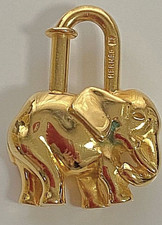 HERMES Elephant Pendant Top Padlock Bag Charm Gold 32.8g Ladies Pre-Owned