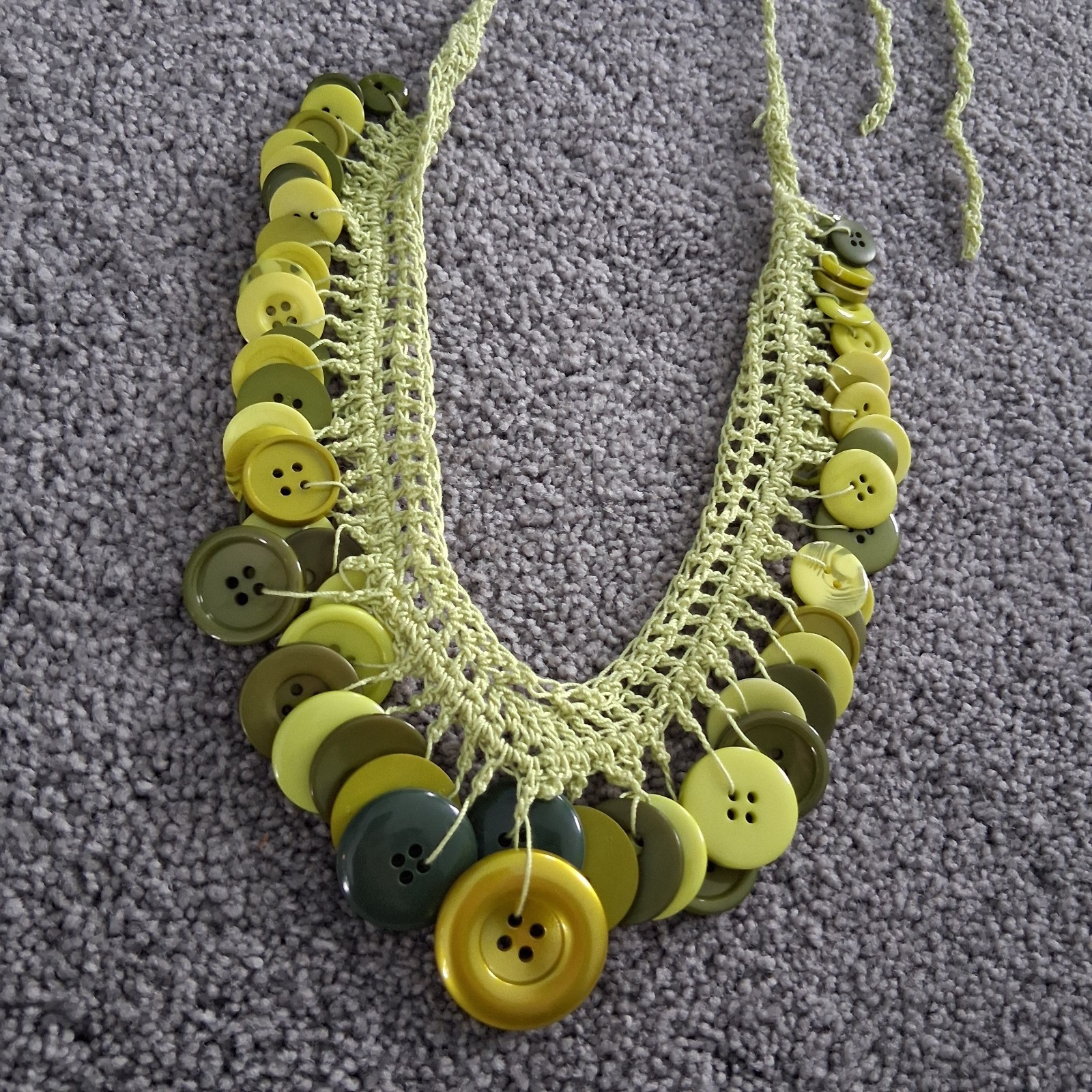 Handmade Crocheted Button Statement Necklace - Gr… - image 2