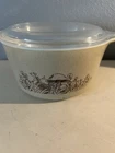 Vintage Pyrex Forest Fancies Mushrooms  Dish With Lid.  Handles Has Chips
