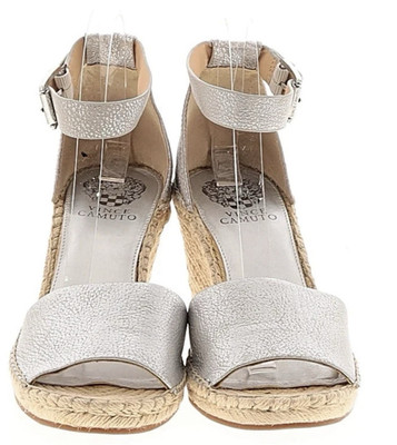 Vince Camuto Women s Silver Leather Espadrille Wedge Ankle Strap Sandal 7.5