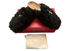 Tory Burch Black with Gold Charm Mammoth Shearling Mule Size 6.5 Shoes