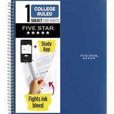 Five Star Spiral Notebook  Study App, 1 Subject, 1 Count Pack of 1 , Blue