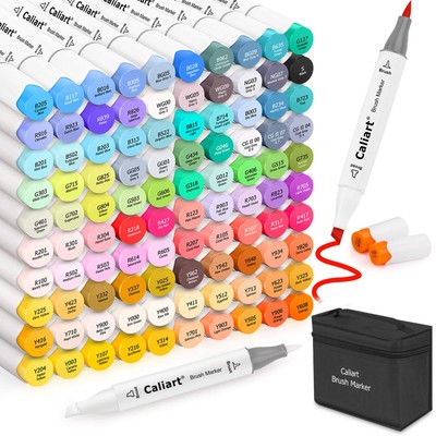 101 Colors Brush & Chisel Alcohol Markers for Adult Coloring Book, Dual Tip A...