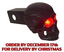Black Skull Hitch Plug with LED Eyes Fits 2” Receiver, W/Brake Light Wired Plug