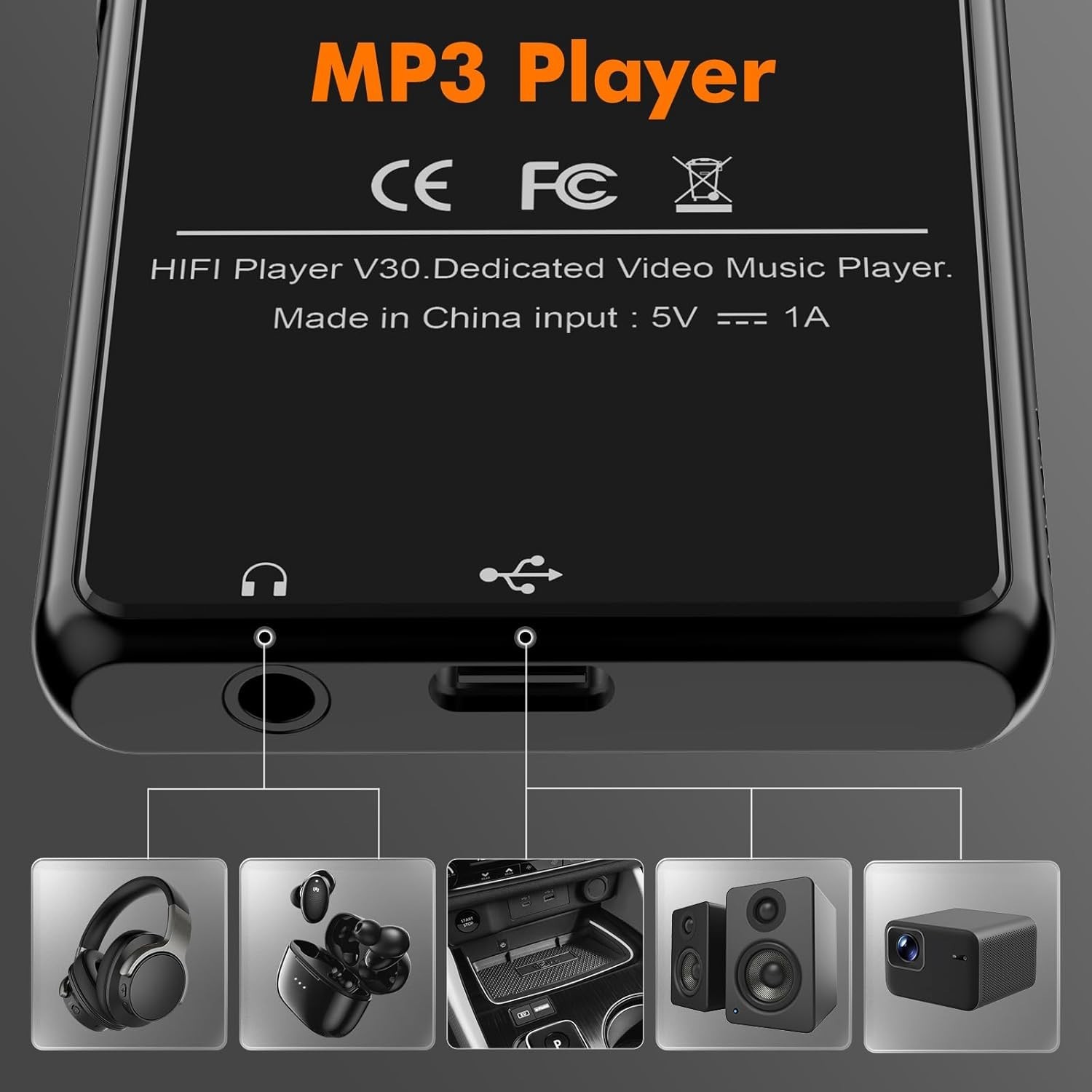 Lightweight 80GB Music Player with Bluetooth & High-Quality Speakers in Black