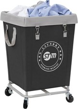 160L Commercial Laundry Hamper on Wheels | Heavy-Duty Steel Cart | Large Black B