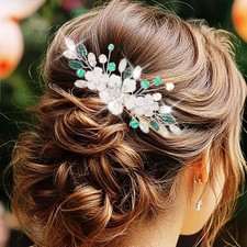 Bridal Hair Comb Flower Hair Piece Green Wedding Headpiece Accessories Clip
