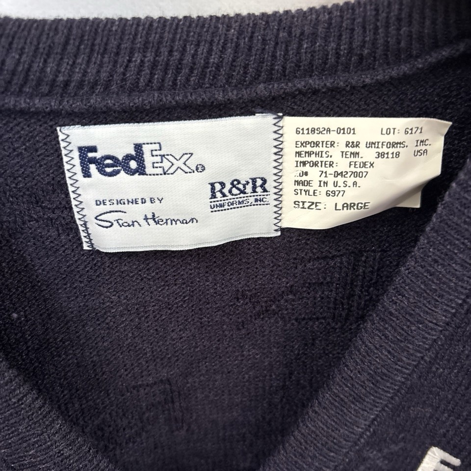 Vintage FedEx Knit Logo V-neck Sweater Blue Large | eBay