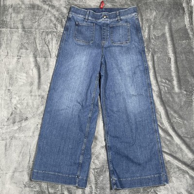 Spanx Wide-Leg Jeans Womens L/G Blue Medium Wash Tall Relaxed Denim