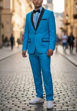 Blue Tuxedo Costume With Ruffled Shirt Bow Tie Smiffys L Polyester Unisex